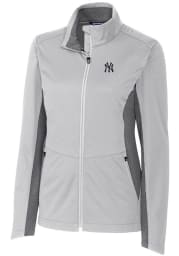 Cutter and Buck New York Yankees Womens Grey Navigate Softshell Light Weight Jacket