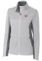 Cutter and Buck Cincinnati Reds Womens Grey Navigate Softshell Light Weight Jacket
