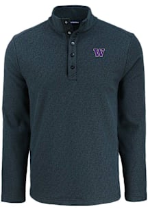 Cutter and Buck Washington Huskies Mens Black Hunts Point Long Sleeve Qtr Zip Pullover