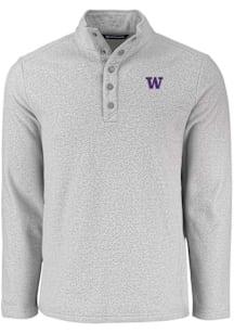 Cutter and Buck Washington Huskies Mens Grey Hunts Point Long Sleeve Qtr Zip Pullover