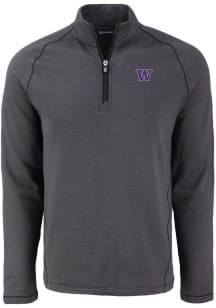 Mens Washington Huskies Black Cutter and Buck Pehastin Qtr Zip Pullover