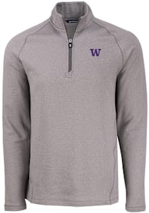 Cutter and Buck Washington Huskies Mens Grey Pehastin Long Sleeve Qtr Zip Pullover