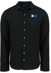 Mens Big Ten Black Cutter and Buck Advantage Soft Pique Long Sleeve Dress Shirt