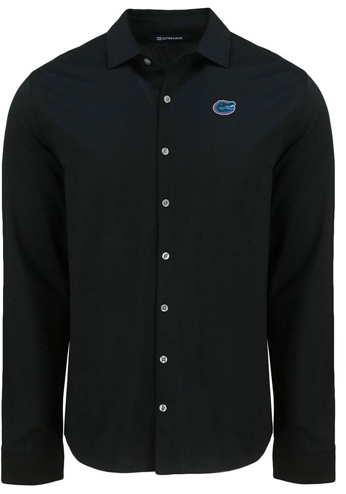 gator dress shirt Cutter & Buck Florida Gators Advantage Eco Tri-Blend Pique Mens Long Sleeve Knitted Button Up Shirt in Black