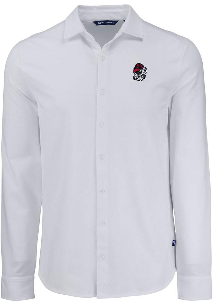 georgia bulldogs dress shirt Cutter & Buck Georgia Bulldogs Easy Care Stretch Oxford Stripe Mens Long Sleeve Button Down Shirt in Charcoal