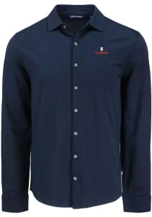 Mens Illinois Fighting Illini Navy Blue Cutter and Buck Advantage Soft Pique Long Sleeve Dress S..