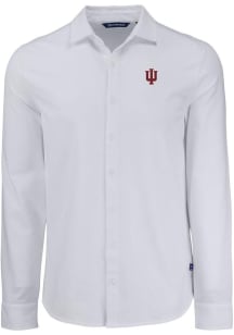 Mens Indiana Hoosiers White Cutter and Buck Advantage Soft Pique Long Sleeve Dress Shirt