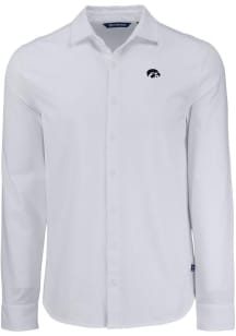 Mens Iowa Hawkeyes White Cutter and Buck Advantage Soft Pique Long Sleeve Dress Shirt