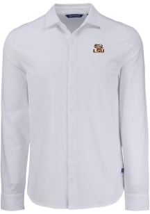 Cutter and Buck LSU Tigers Mens White Advantage Soft Pique Long Sleeve Dress Shirt