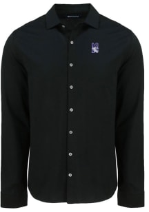 Mens Northwestern Wildcats  Cutter and Buck Advantage Soft Pique Long Sleeve Dress Shirt