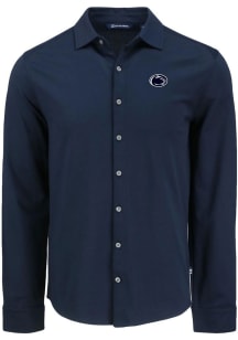 Mens Penn State Nittany Lions Navy Blue Cutter and Buck Advantage Soft Pique Long Sleeve Dress S..