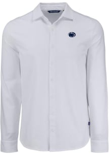 Mens Penn State Nittany Lions White Cutter and Buck Advantage Soft Pique Long Sleeve Dress Shirt