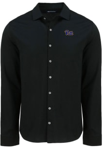 Mens Pitt Panthers Black Cutter and Buck Advantage Soft Pique Long Sleeve Dress Shirt