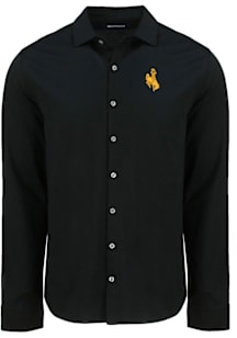 Cutter and Buck Wyoming Cowboys Mens Black Advantage Soft Pique Long Sleeve Dress Shirt