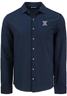 Cutter and Buck Xavier Musketeers Mens Navy Blue Advantage Soft Pique Long Sleeve Dress Shirt