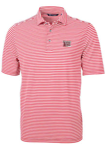 Cutter and Buck Oklahoma Sooners Mens Red Virtue Eco Pique Stripe Short Sleeve Polo