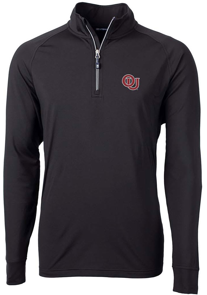 Cutter and Buck Oklahoma Sooners Mens Black Adapt Stretch 1/4 Zip Long Sleeve 1/4 Zip Pullover
