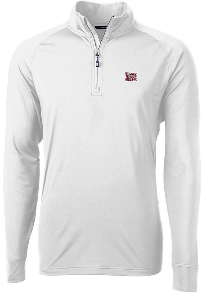 Cutter and Buck Oklahoma Sooners Mens White Adapt Stretch 1/4 Zip Long Sleeve 1/4 Zip Pullover