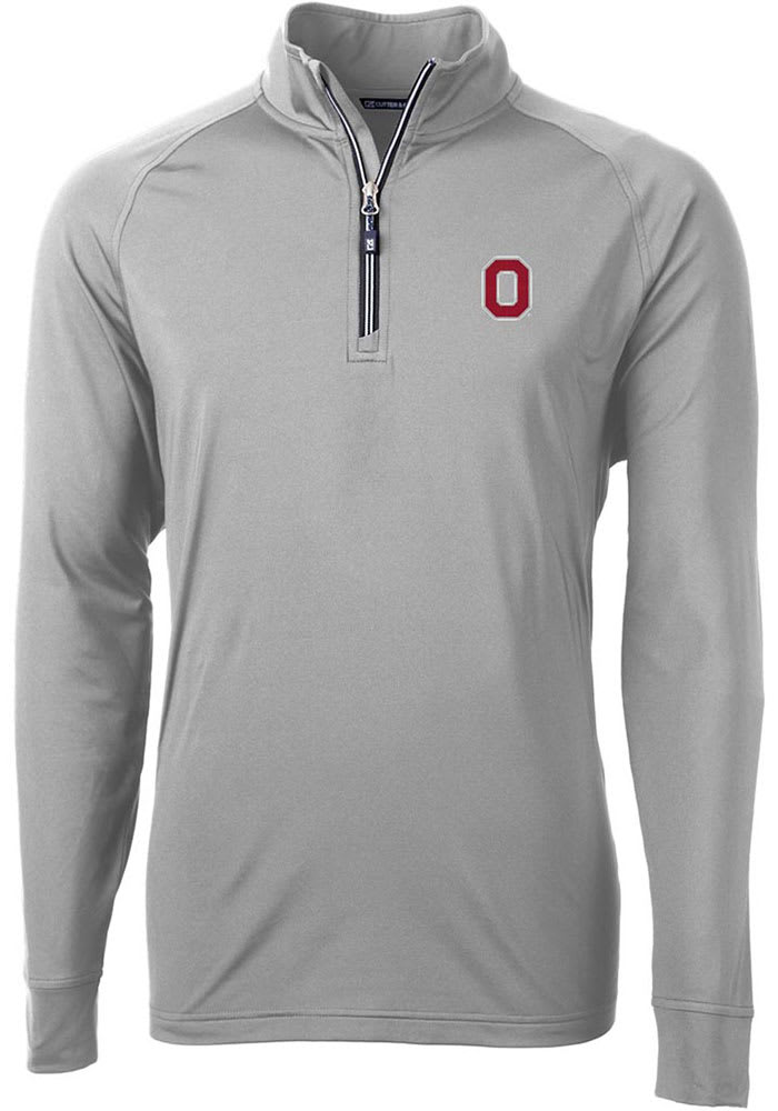 Cutter and Buck Ohio State Buckeyes Mens Grey Adapt Stretch Long Sleeve 1/4 Zip Pullover