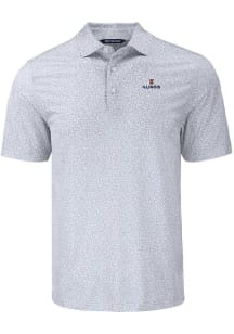 Mens Illinois Fighting Illini Grey Cutter and Buck Pike Flora Short Sleeve Polo Shirt