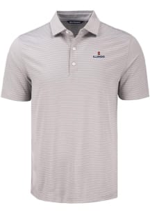 Mens Illinois Fighting Illini Grey Cutter and Buck Forge Eco Fine Line Short Sleeve Polo Shirt