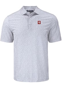 Cutter and Buck Indiana Hoosiers Mens Grey Pike Flora Short Sleeve Polo