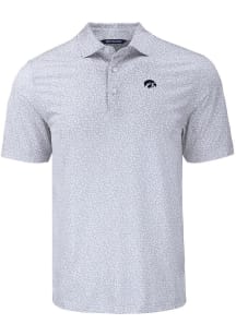 Mens Iowa Hawkeyes Grey Cutter and Buck Pike Flora Short Sleeve Polo Shirt