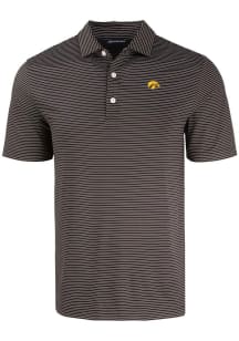 Mens Iowa Hawkeyes Black Cutter and Buck Forge Eco Fine Line Short Sleeve Polo Shirt