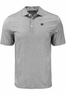 Mens K-State Wildcats Black Cutter and Buck Pike Diamond Dot Short Sleeve Polo Shirt
