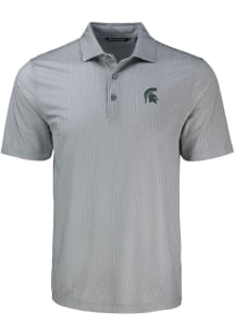 Mens Michigan State Spartans Grey Cutter and Buck Pike Shadow Check Short Sleeve Polo Shirt