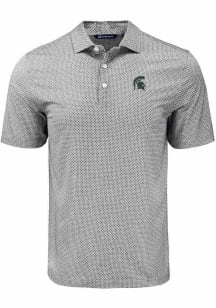 Mens Michigan State Spartans Black Cutter and Buck Pike Diamond Dot Short Sleeve Polo Shirt