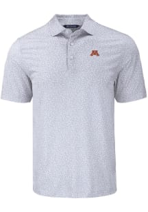 Mens Minnesota Golden Gophers Grey Cutter and Buck Pike Flora Short Sleeve Polo Shirt