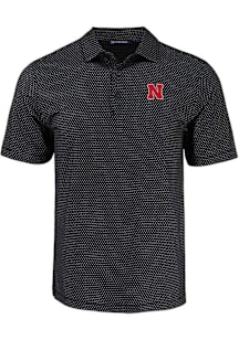 Cutter and Buck Nebraska Cornhuskers Mens Black Pike Shadow Check Short Sleeve Polo