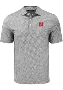 Mens Nebraska Cornhuskers Black Cutter and Buck Pike Diamond Dot Short Sleeve Polo Shirt