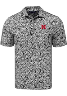 Cutter and Buck Nebraska Cornhuskers Mens Black Pike Flora Short Sleeve Polo