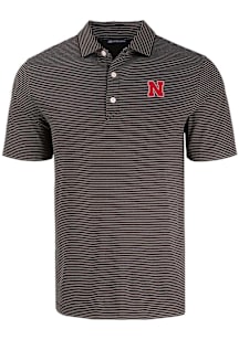 Cutter and Buck Nebraska Cornhuskers Mens Black Forge Eco Fine Line Short Sleeve Polo