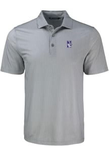 Mens Northwestern Wildcats Grey Cutter and Buck Pike Shadow Check Short Sleeve Polo Shirt