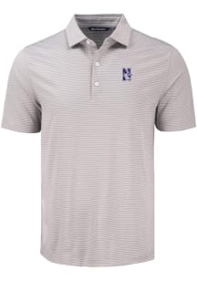 Mens Northwestern Wildcats Grey Cutter and Buck Forge Eco Fine Line Short Sleeve Polo Shirt