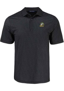 Mens Oregon Ducks Black Cutter and Buck Pike Shadow Check Short Sleeve Polo Shirt