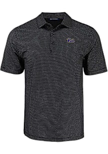 Cutter and Buck Pitt Panthers Mens Black Pike Shadow Check Short Sleeve Polo