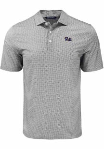 Mens Pitt Panthers Black Cutter and Buck Pike Diamond Dot Short Sleeve Polo Shirt