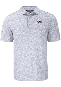 Cutter and Buck Pitt Panthers Mens Grey Pike Flora Short Sleeve Polo