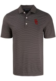 Mens USC Trojans Black Cutter and Buck Forge Eco Fine Line Short Sleeve Polo Shirt