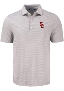 Mens USC Trojans Grey Cutter and Buck Forge Eco Fine Line Short Sleeve Polo Shirt