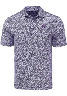 Mens Washington Huskies Purple Cutter and Buck Pike Flora Short Sleeve Polo Shirt