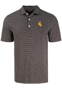 Cutter and Buck Wyoming Cowboys Mens Black Forge Eco Fine Line Short Sleeve Polo