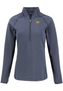 Womens Michigan Wolverines Navy Blue Cutter and Buck Pehastin Qtr Zip