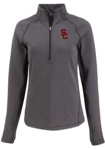 Womens USC Trojans Black Cutter and Buck Pehastin Qtr Zip