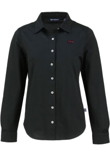 Cutter and Buck Arkansas Razorbacks Womens Advantage Soft Pique Long Sleeve Black Dress Shirt