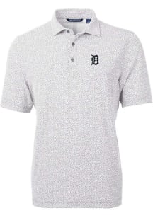 Cutter and Buck Detroit Tigers Mens Grey Virtue Eco Pique Botanical Short Sleeve Polo